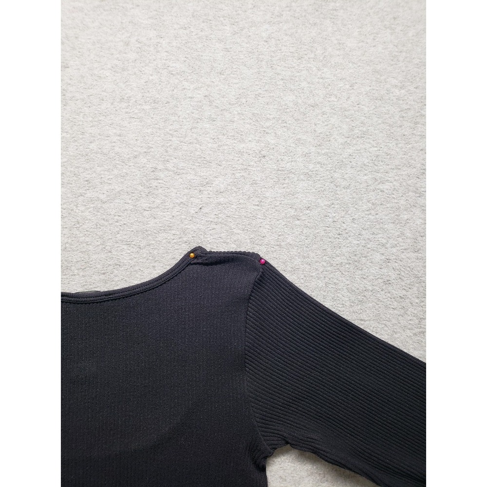 Zara Women Cropped Top XS Black Scoop Neck Long Sleeve Pullover Slim Logo Casual - Picture 10 of 16